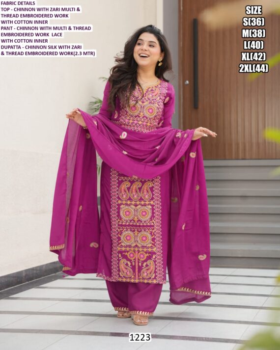 Look Ethnic In This Sort Of A Affluent Chinon Silk Trendy Designer Salwar Kameez Suits