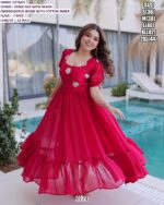 Beautiful Ready To Wear Fendi Silk With Beads Embroidered Maxi Style Short Gowns