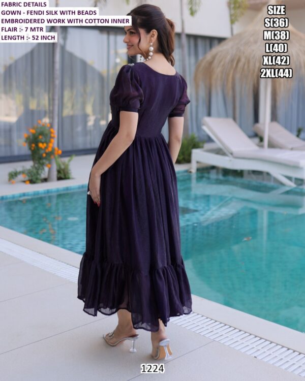 Beautiful Ready To Wear Fendi Silk With Beads Embroidered Maxi Style Short Gowns