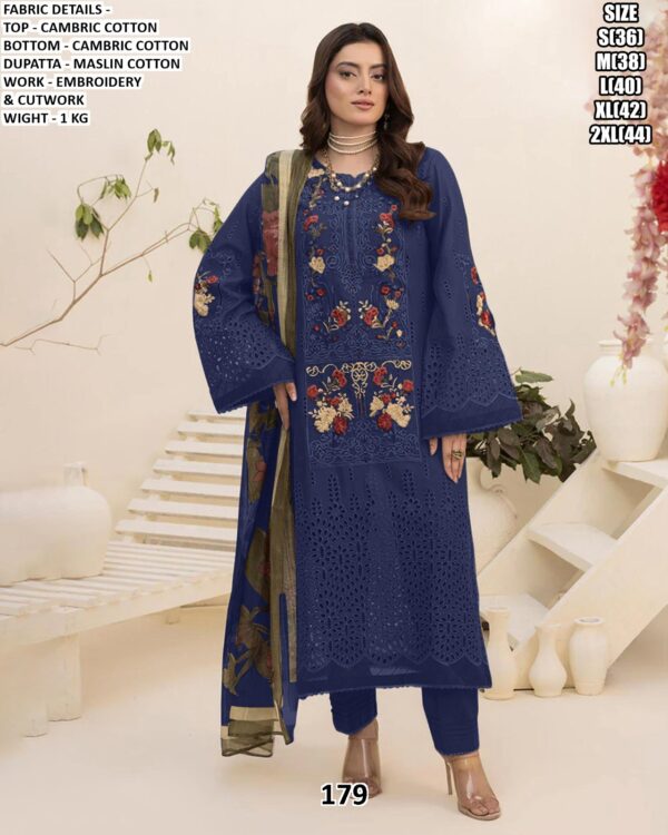 Premium Pakistani Style Cambric Cotton Suits With Multi Embroidered Cutwork
