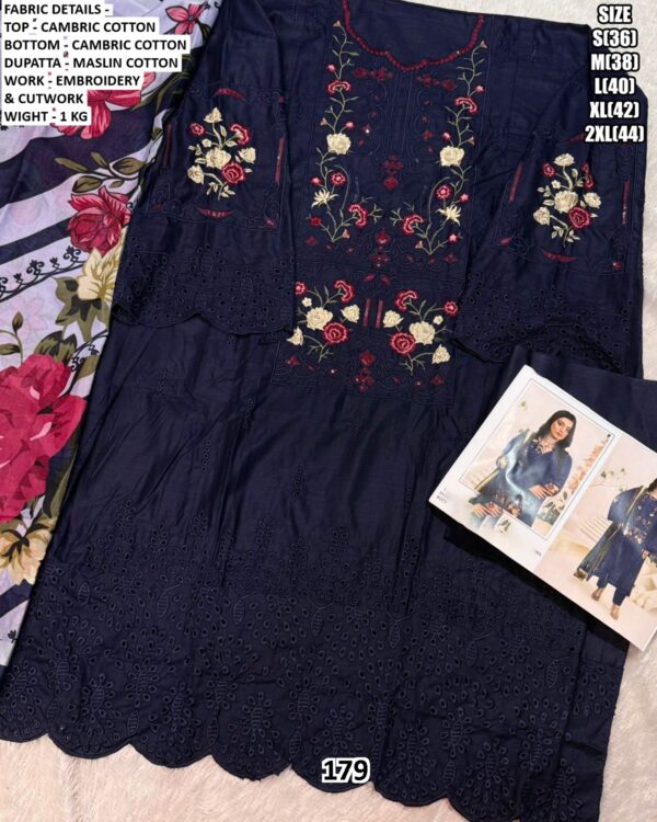 Premium Pakistani Style Cambric Cotton Suits With Multi Embroidered Cutwork