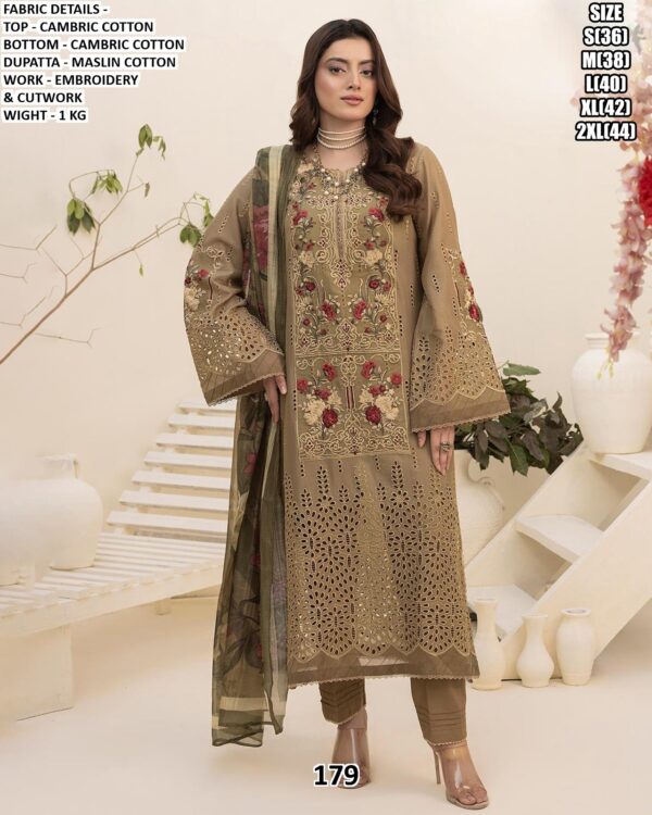 Premium Pakistani Style Cambric Cotton Suits With Multi Embroidered Cutwork