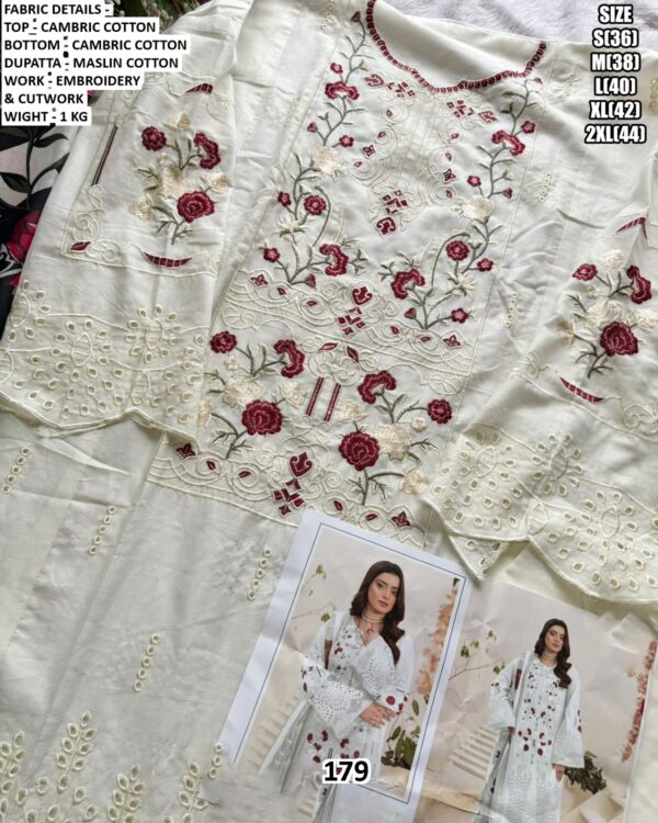 Premium Pakistani Style Cambric Cotton Suits With Multi Embroidered Cutwork