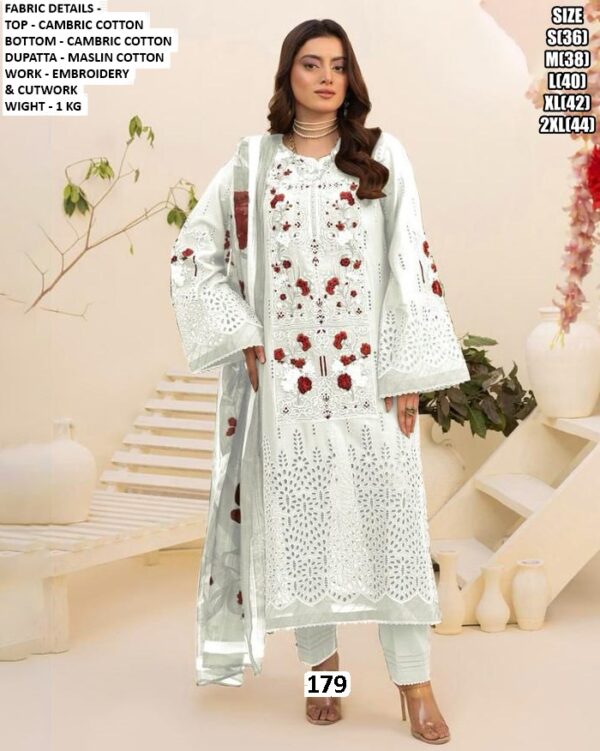 Premium Pakistani Style Cambric Cotton Suits With Multi Embroidered Cutwork