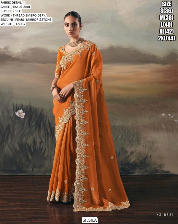 Adorn Yourself With Regal Charm With This Tissue Zari Wedding Designer Sarees