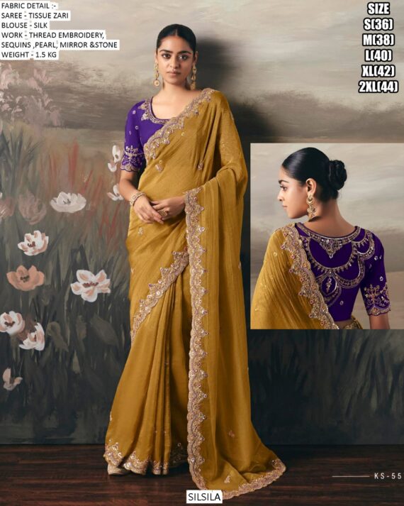 Adorn Yourself With Regal Charm With This Tissue Zari Wedding Designer Sarees