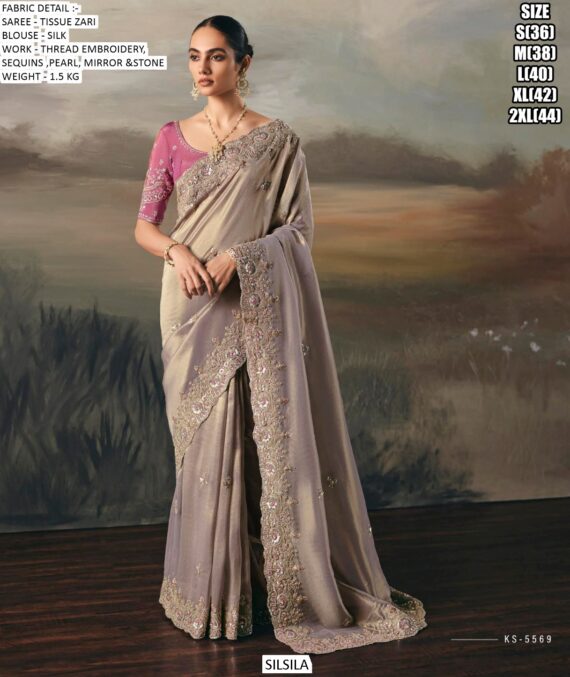 Adorn Yourself With Regal Charm With This Tissue Zari Wedding Designer Sarees