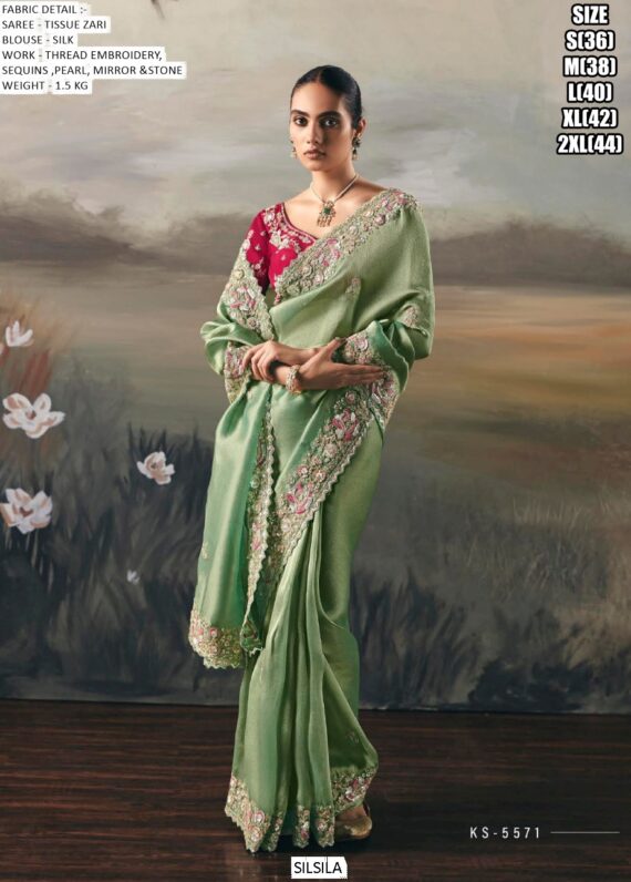 Adorn Yourself With Regal Charm With This Tissue Zari Wedding Designer Sarees