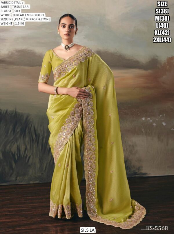 Adorn Yourself With Regal Charm With This Tissue Zari Wedding Designer Sarees