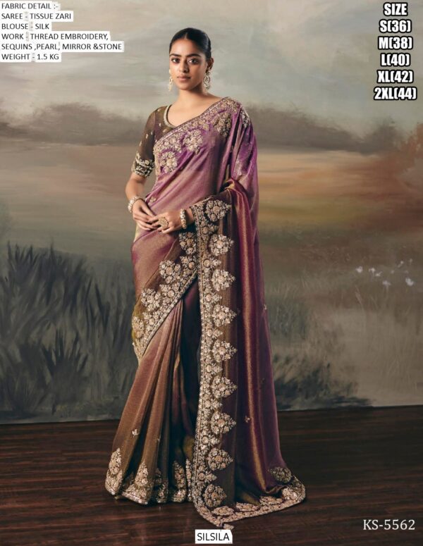 Adorn Yourself With Regal Charm With This Tissue Zari Wedding Designer Sarees