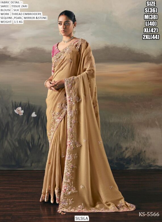Adorn Yourself With Regal Charm With This Tissue Zari Wedding Designer Sarees
