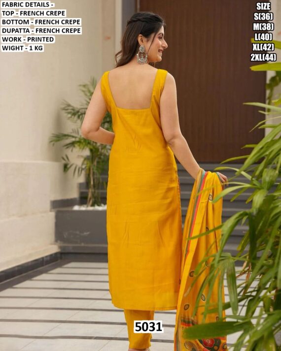 Women's French Crepe Printed Straight Cut Readymade Kurti Sets With Dupatta