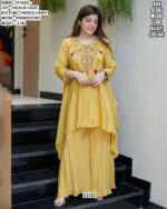 Party Wear Designer French Crepe Ready To Wear Kurti With Plazo Collection (Co-ord Sets)