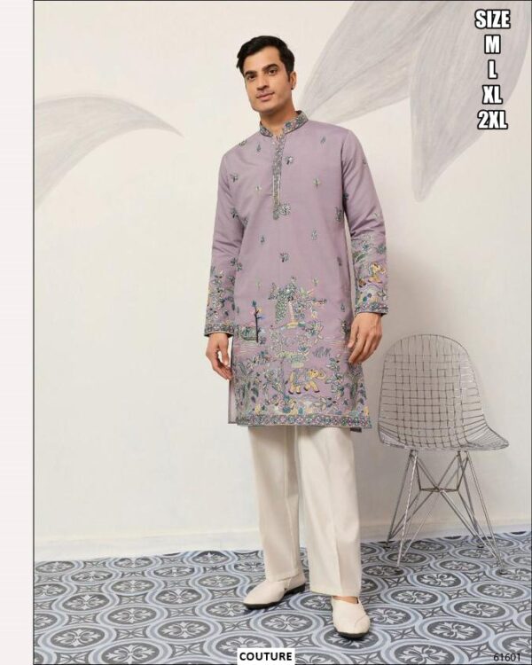 Premium Viscose Silk Party Wear Only Kurta With Thread And Sequence Embroidered For Men