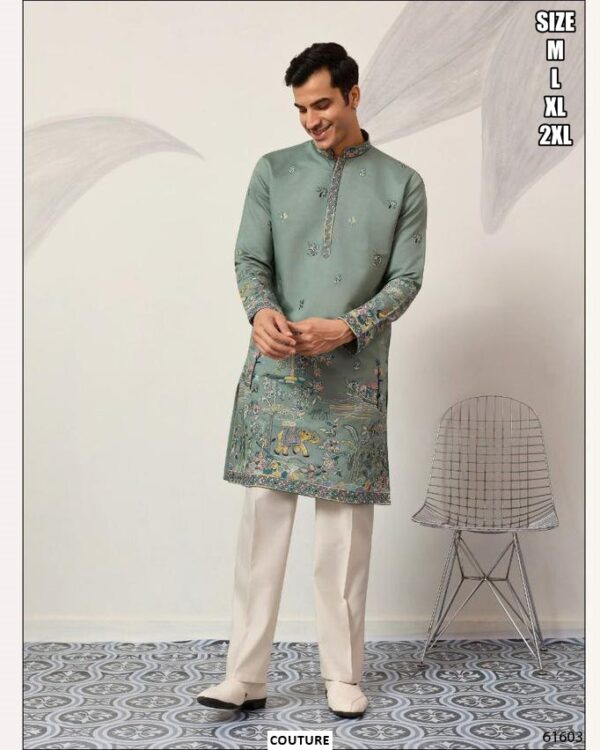 Premium Viscose Silk Party Wear Only Kurta With Thread And Sequence Embroidered For Men