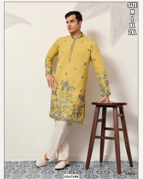 Premium Viscose Silk Party Wear Only Kurta With Thread And Sequence Embroidered For Men