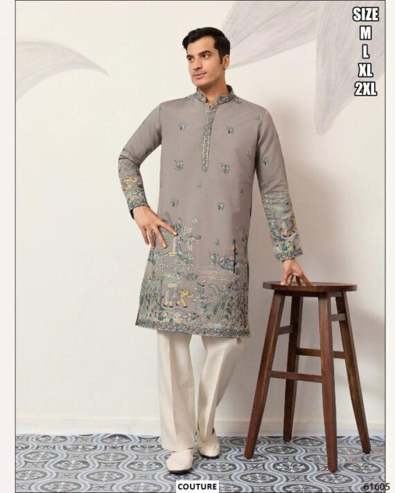 Premium Viscose Silk Party Wear Only Kurta With Thread And Sequence Embroidered For Men