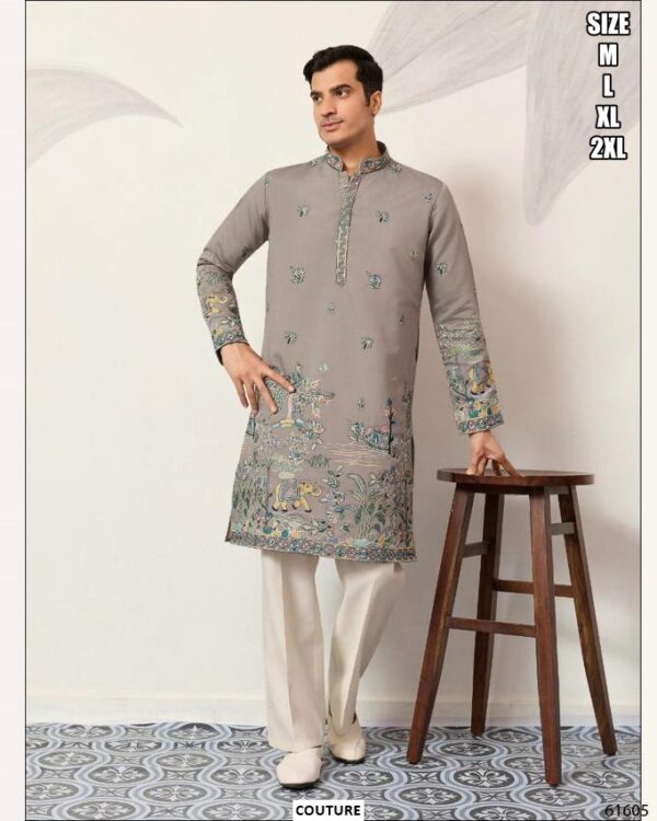 Premium Viscose Silk Party Wear Only Kurta With Thread And Sequence Embroidered For Men