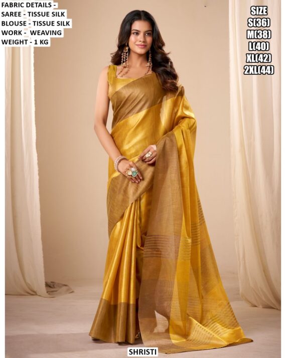 Buy Tissue Silk Weaving Worked Classic Party Wear Sarees With Contrast Border