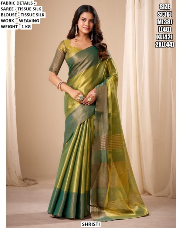 Buy Tissue Silk Weaving Worked Classic Party Wear Sarees With Contrast Border