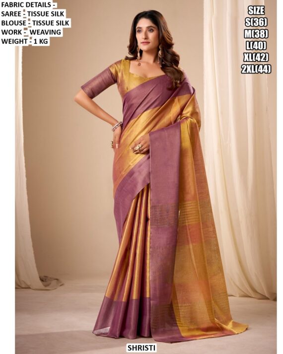 Buy Tissue Silk Weaving Worked Classic Party Wear Sarees With Contrast Border