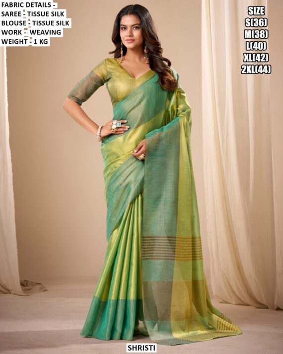 Buy Tissue Silk Weaving Worked Classic Party Wear Sarees With Contrast Border