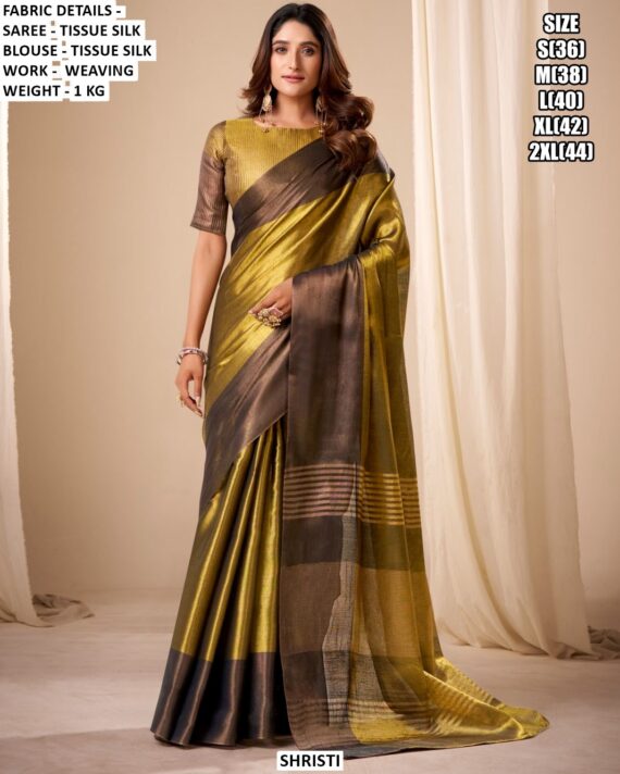 Buy Tissue Silk Weaving Worked Classic Party Wear Sarees With Contrast Border