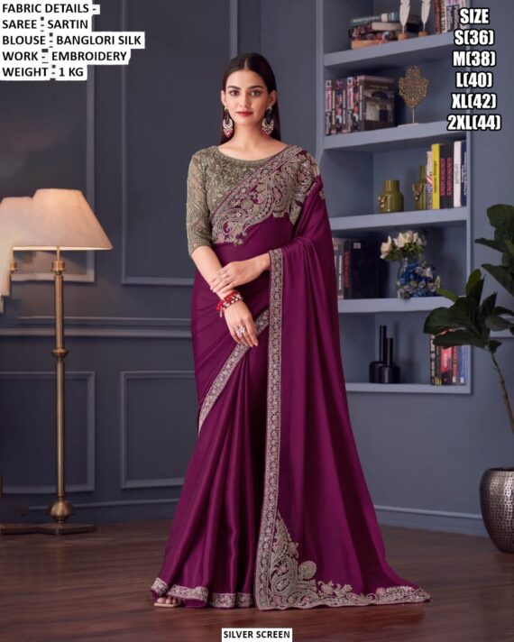 Shop Shimmering Sartin Sarees For Your Party Look, Formal Meetings And Family Gatherings
