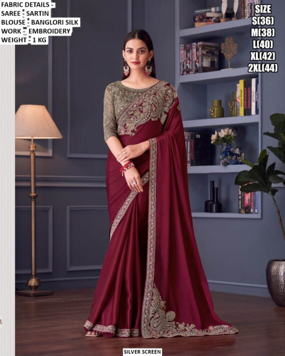 Shop Shimmering Sartin Sarees For Your Party Look, Formal Meetings And Family Gatherings