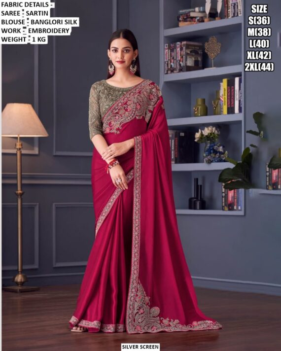 Shop Shimmering Sartin Sarees For Your Party Look, Formal Meetings And Family Gatherings