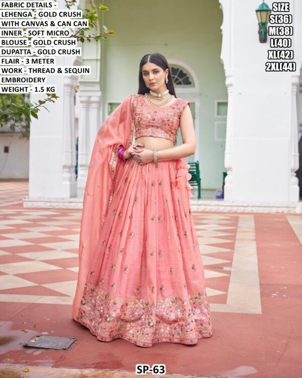 Beautiful Wedding Special Gold Crush Lehenga Choli Set In Pista And Light Pink Colour!