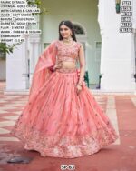 Beautiful Wedding Special Gold Crush Lehenga Choli Set In Pista And Light Pink Colour!
