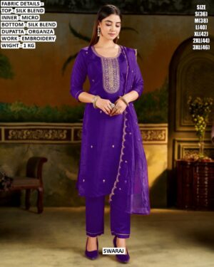 Buy Yoke Design Silk Blend Readymade Straight Kurti Sets With Organza Dupatta