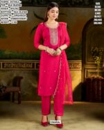 Buy Yoke Design Silk Blend Readymade Straight Kurti Sets With Organza Dupatta
