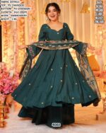 Rama Blue Colour Ready To Wear PV Chanderi Embroidered Three-Piece Anarkali Suit