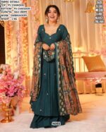 Rama Blue Colour Ready To Wear PV Chanderi Embroidered Three-Piece Anarkali Suit