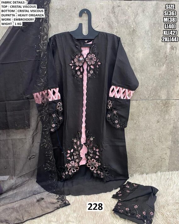 Elegant Pakistani Style Crystal Viscose Embroidered Traditional Wear Salwar Suit Sets