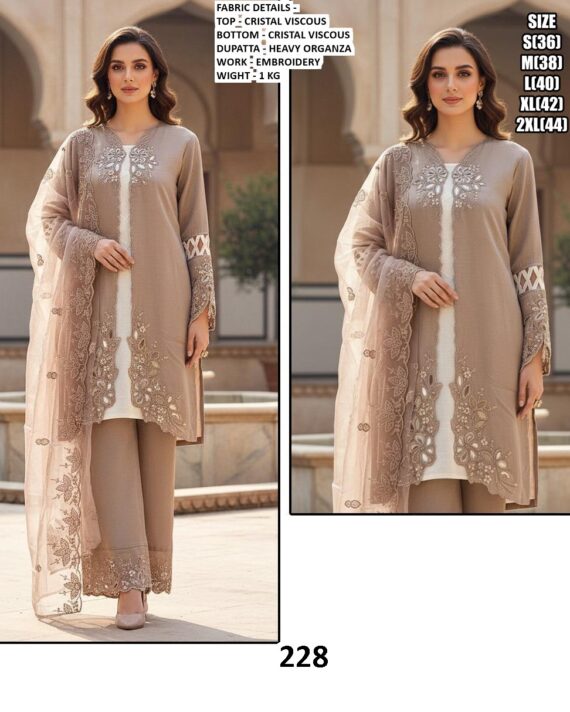 Elegant Pakistani Style Crystal Viscose Embroidered Traditional Wear Salwar Suit Sets