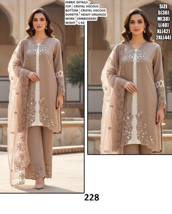 Elegant Pakistani Style Crystal Viscose Embroidered Traditional Wear Salwar Suit Sets