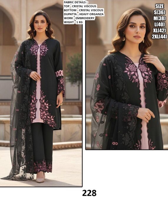 Elegant Pakistani Style Crystal Viscose Embroidered Traditional Wear Salwar Suit Sets