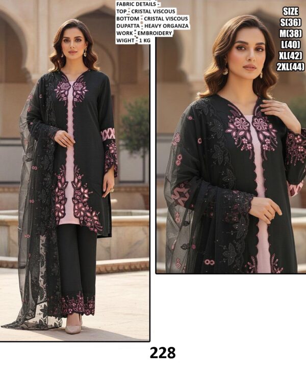 Elegant Pakistani Style Crystal Viscose Embroidered Traditional Wear Salwar Suit Sets