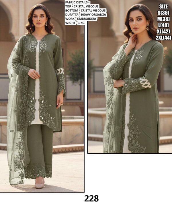 Elegant Pakistani Style Crystal Viscose Embroidered Traditional Wear Salwar Suit Sets
