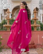 Launching Beautiful Women's Chanderi Kurti Pant Set With Flower Embroidery Work