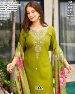 Neon Green Colour Viscose Rayon Festive Wear Kurta Set With Flower Printed Dupatta