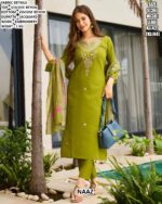 Neon Green Colour Viscose Rayon Festive Wear Kurta Set With Flower Printed Dupatta