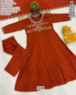 Presenting The Party Wear Vichitra Silk Anarkali Salwar Suits With Embroidery Work On Neck