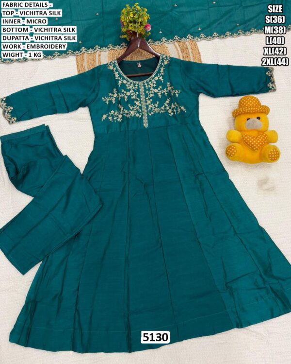 Presenting The Party Wear Vichitra Silk Anarkali Salwar Suits With Embroidery Work On Neck