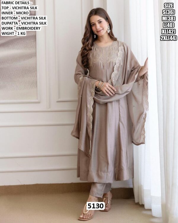 Presenting The Party Wear Vichitra Silk Anarkali Salwar Suits With Embroidery Work On Neck