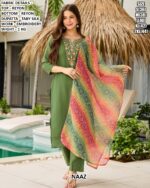 Mehandi Green Rayon Designer Three-Piece Ready To Wear Kurti Set