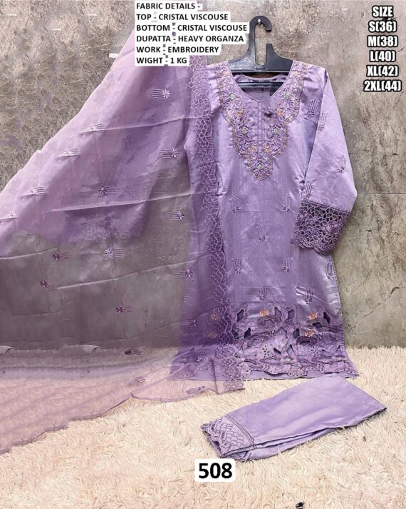 Readymade Cristal Viscose Three-Piece Salwar Suits With Heavy Organza Dupatta